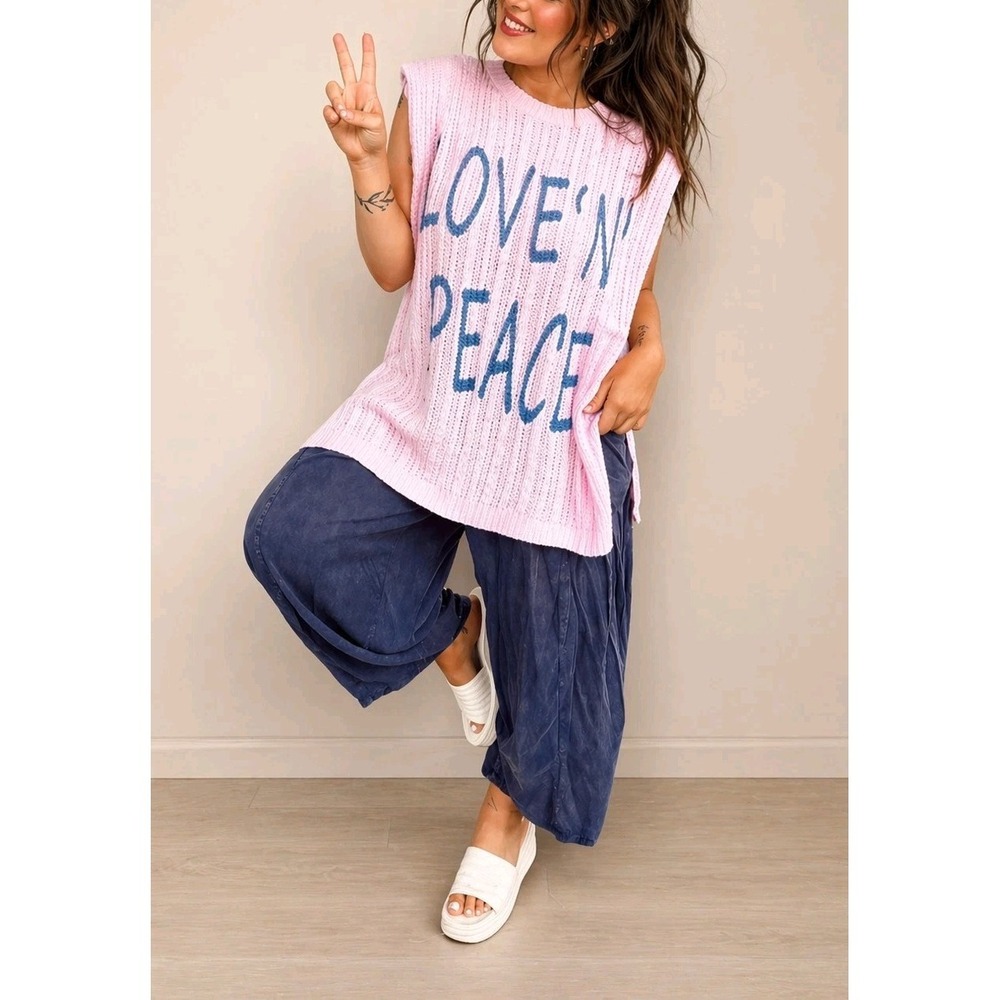 POL Love N Peace Oversized Sweater Vest Pink Sleeveless Knit Boho Medium